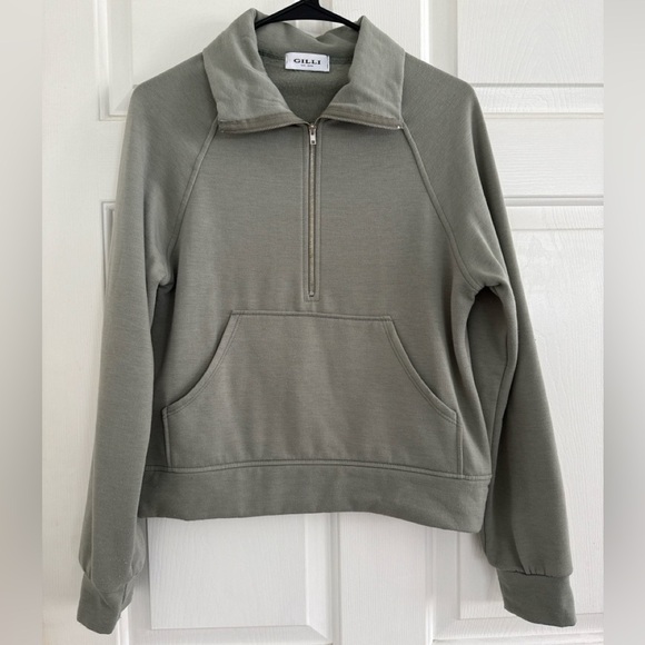 GILLI Half-Zip Fleece-Lined Pullover Sweatshirt — XS — Sage Green - Picture 1 of 8